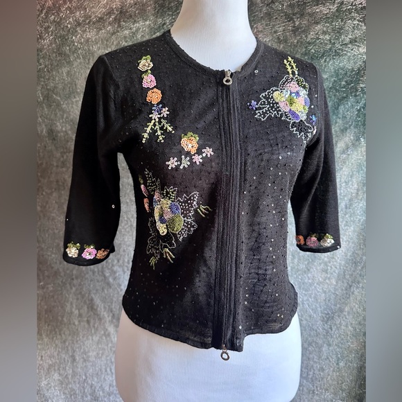 One Girl Who Sweaters - Sequined Embroidered Cottagecore Boho Sweater